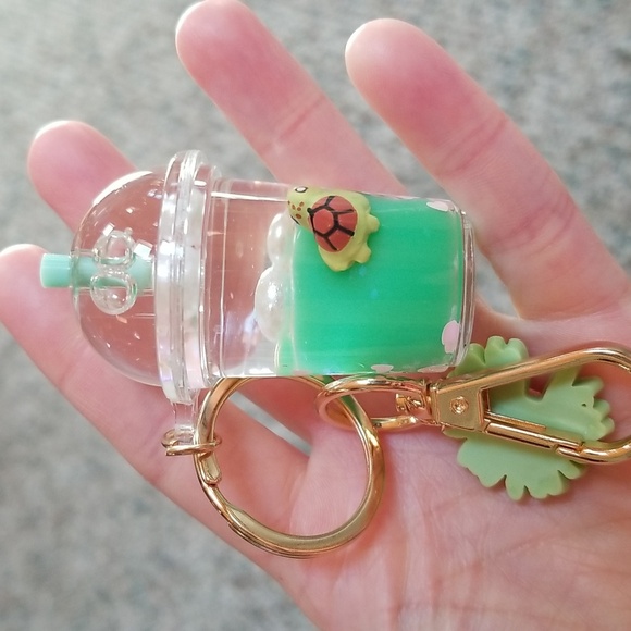 Green Turtle Kawaii Keychains Cute Moving Liquid Keychain Drink Milk Tea Cups - Picture 7 of 7